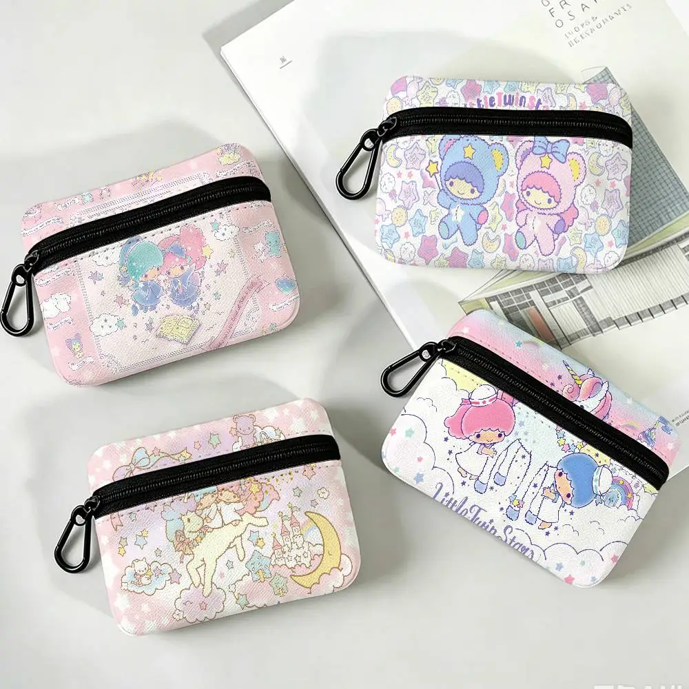 L-Little-Twin-Stars Dreamy-Kawaii Multifunctional Oxford Cloth Small Pouch With Hook Mini Coin Wallet Earbud Storage Bag
