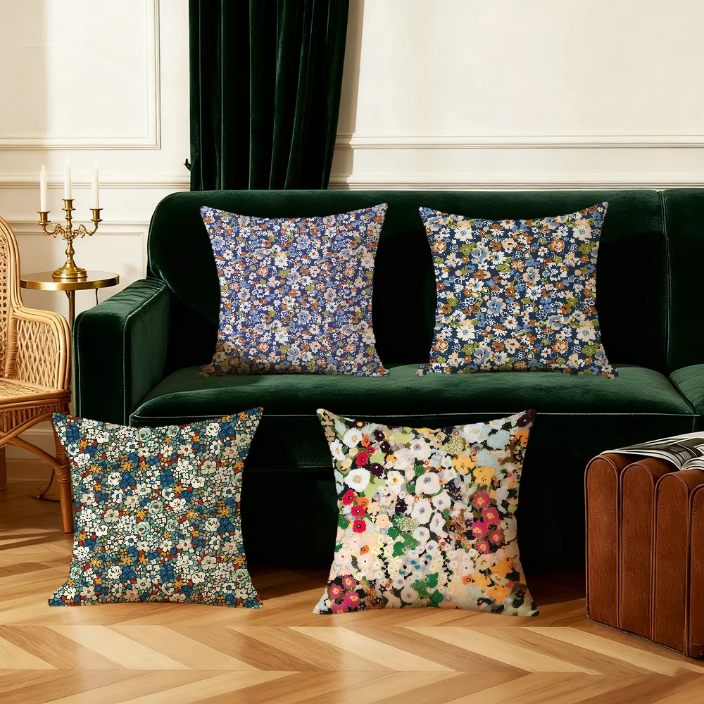 Country Flowers Cotton Cushion Cover Bedroom Sofa Decorative Home Car Portable Cushion Cover With Zipper Soft Pillowcase