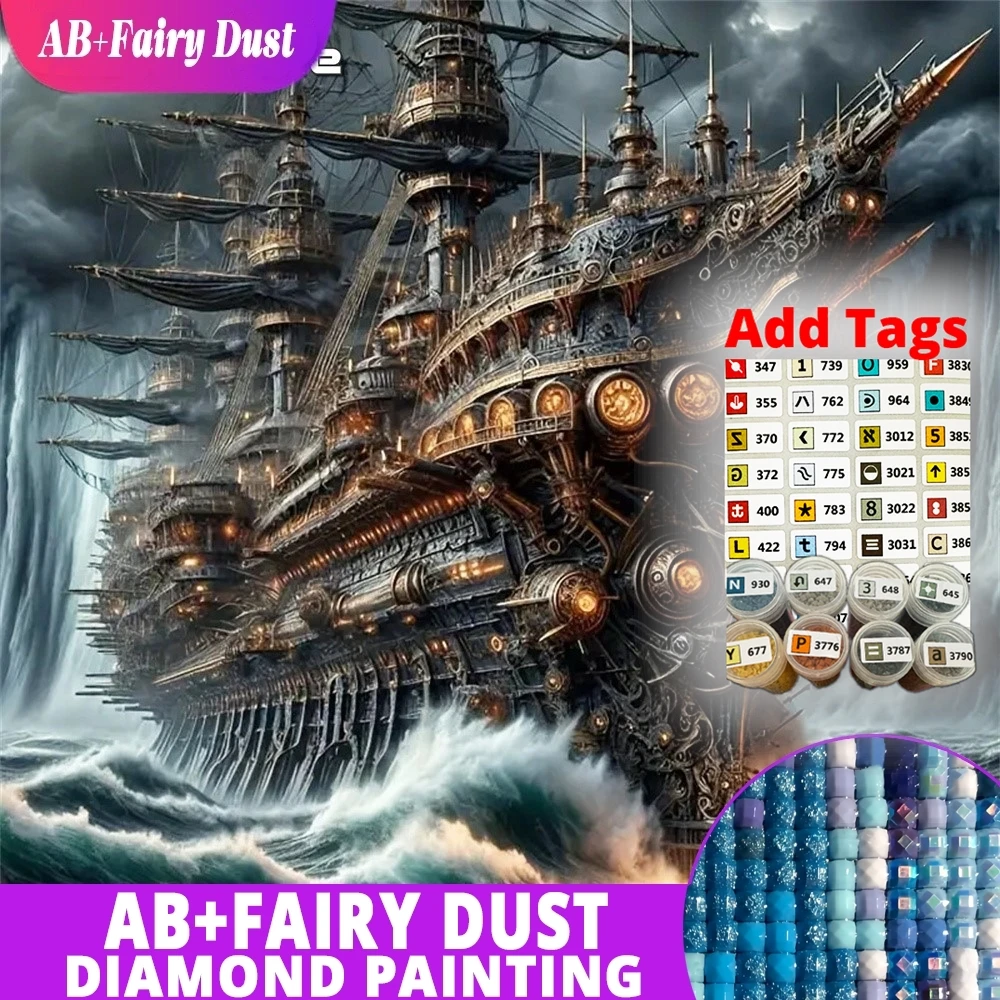 

Наклейки AB Fairy Dust DMC, полная квадратная и круглая алмазная вышивка, ландшафт с лодкой, абстрактная картина, мозаика из страз для самостоятельной росписи