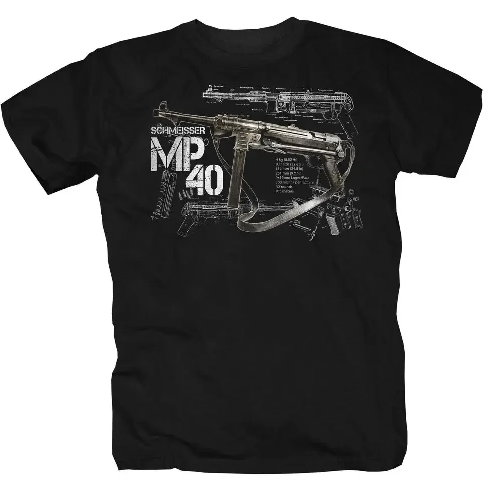 

Vintage WWII German MP40 Submachine Gun T-Shirt 100% Cotton O-Neck Summer Short Sleeve Casual Mens T-shirt Size S-3XL