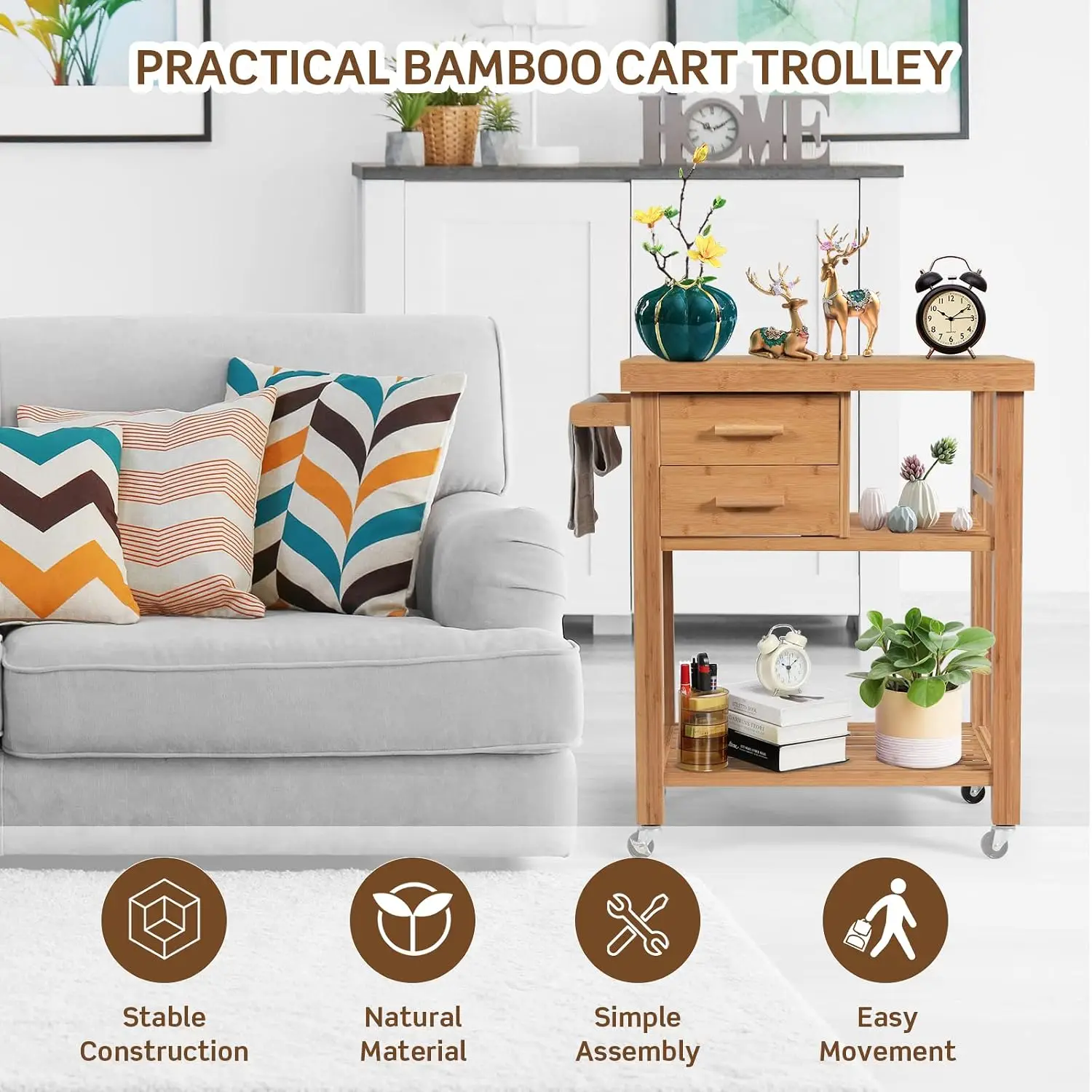 Rolling Butcher Block Kitchen Cart with Storage & Wheels, Customized