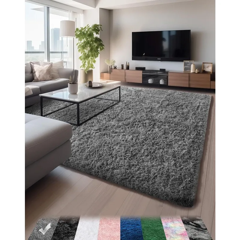 

Machine Washable 5x8 Rugs for Living Room,Grey Fluffy Carpet Large Fuzzy Plush Shag Comfy Soft, Non-Slip Indoor Floor