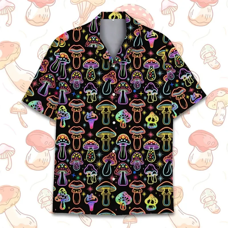 

Fashion Summer Psychedelic Mushroom Shirt For Men Hip Hop Streetwear Harajuku Lapel Button Shirts Savage Pattern Funny Blouse