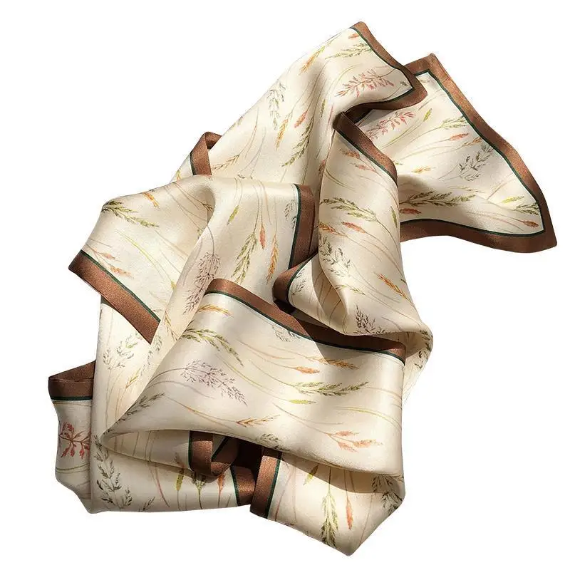 New Elegant Wheat Print Silk Scarf Women Neck Scarves Hijab Sunscreen Bag Decoration Ribbon 5