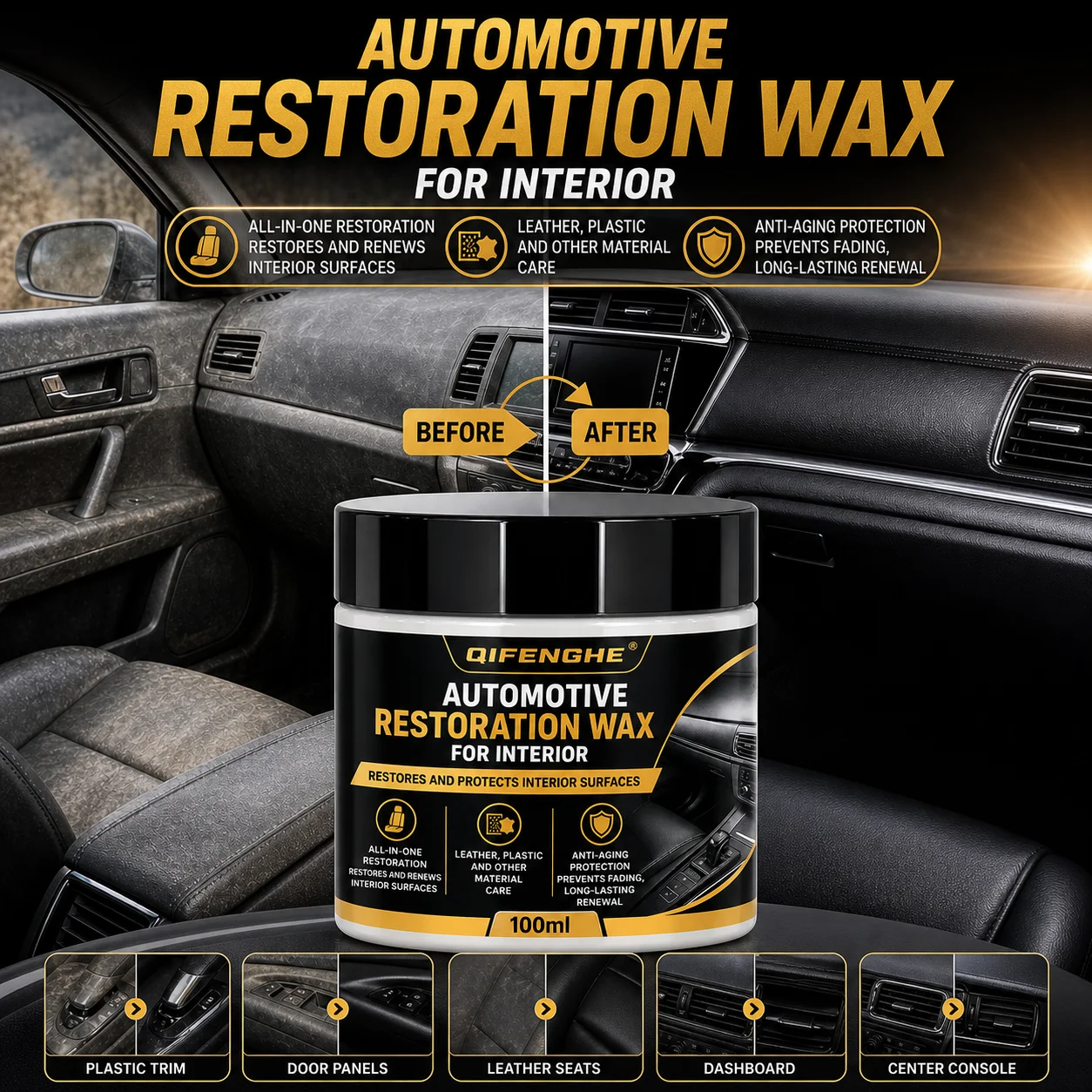 100ml Car Interior Restoration Wax Leather Plastic Dashboard Renovate Cream Anti-Aging Refurbishment Wax
