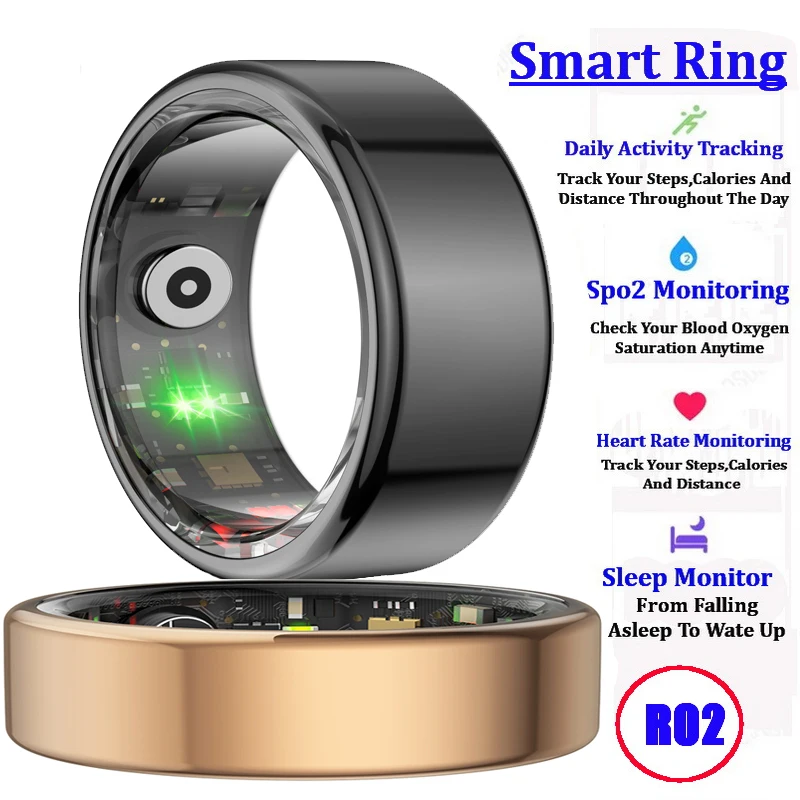 Смарт-кольцо 2024 Smartring R02, мониторинг здоровья, IP68, водонепроницаемый, с несколькими спортивными режимами, Bluetooth, трекер сна, кольцо на палец, мужское кольцо