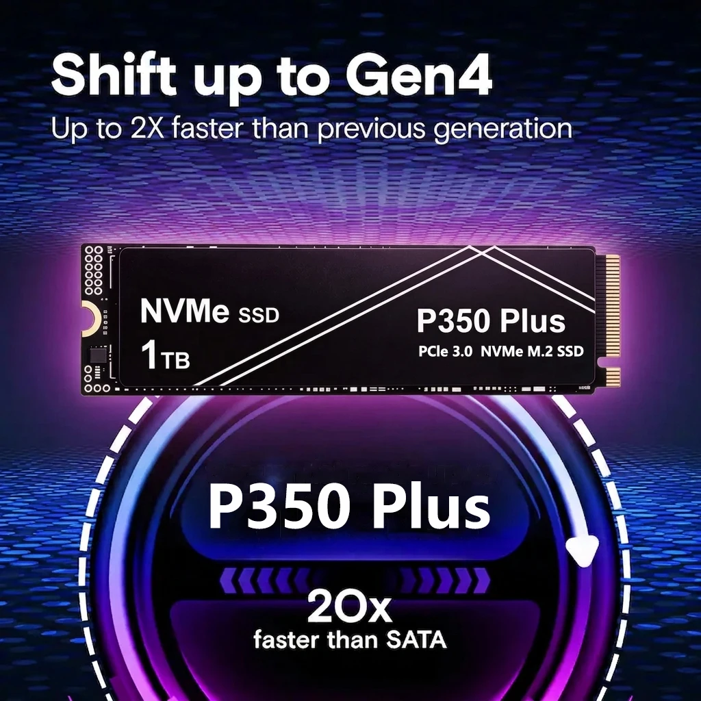 P350 PLUS Portable NVMe External SSD, 1TB/2TB/4TB, High Speed, Gaming, Laptop, PC, Storage, Durable, Compact Design.