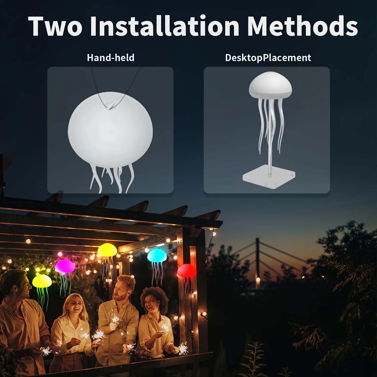 Modern Jellyfish Table Lamp, USB Rechargeable, Voice & Touch Control, Adjustable Color-Changing LED Night Light, for Home Decor