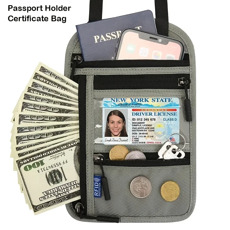 Secure Travel Neck Wallet with Advanced RFID Blocking - Convenient Passport Holder & Neck Pouch for Safe, Hands-Free  of Cash, C