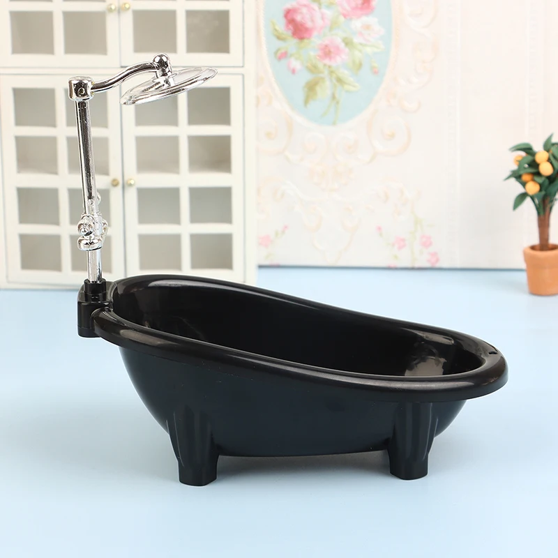 1Set Black Dollhouse Mini Furniture Bathtub Model Toy Simulation Bathroom Accessories Kids Pretend Doll House Decoraton Toy