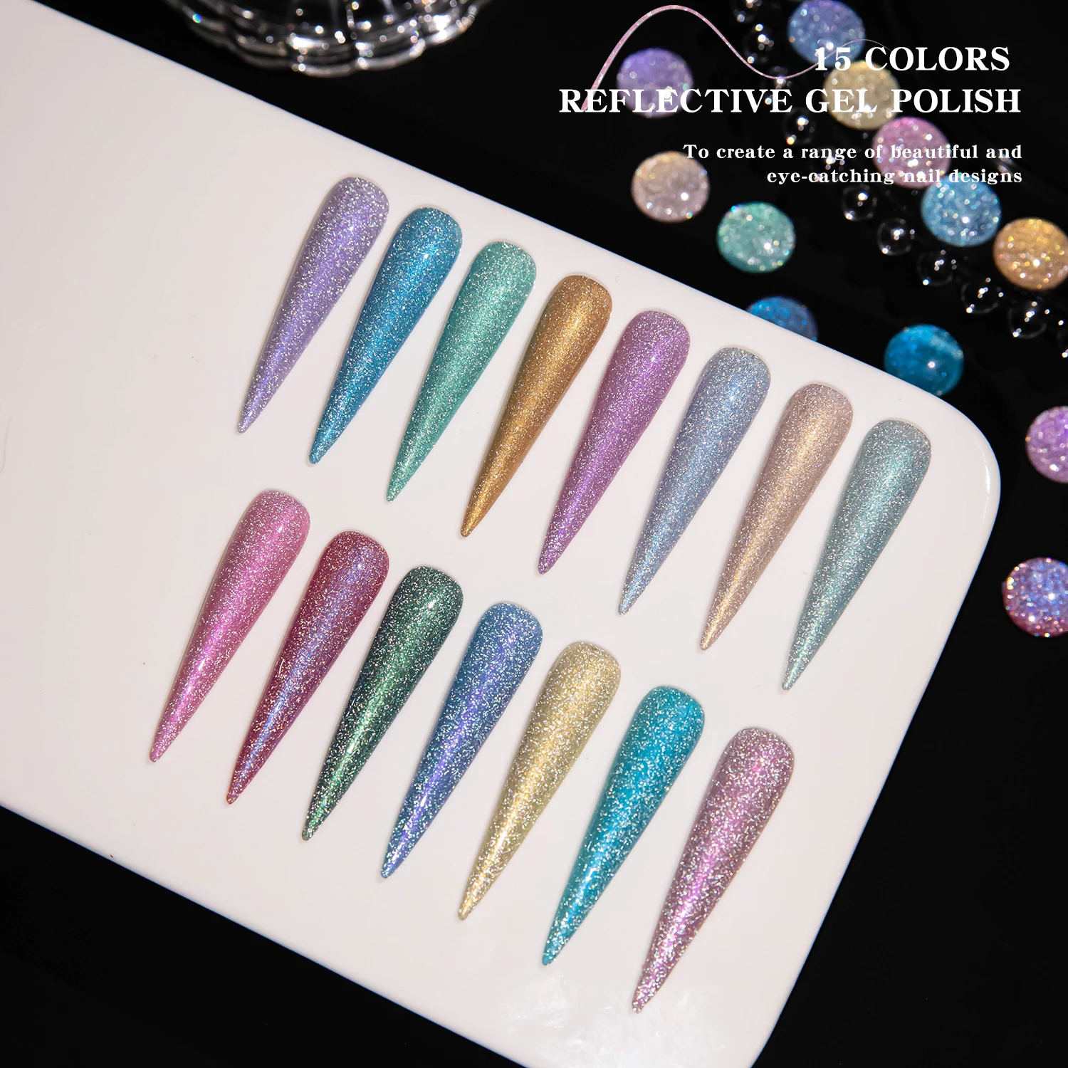 Vendeeni Hot Sale 15colors Reflective Disco Gel Polish Collection FREE TPO HEMA OEM/ODM Flash Diamond Glitter Gel Nail Polish