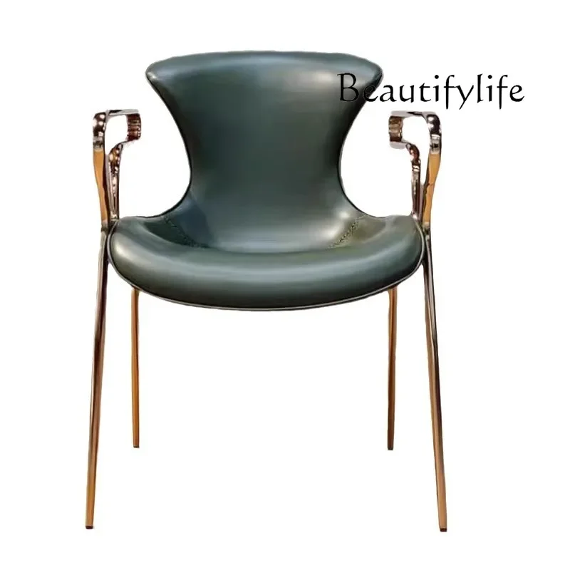 X36 Nordic Light Luxury Armrest Dining Chair Italian Saddle Leather Home Restaurant Back Chair Business Desk Chair