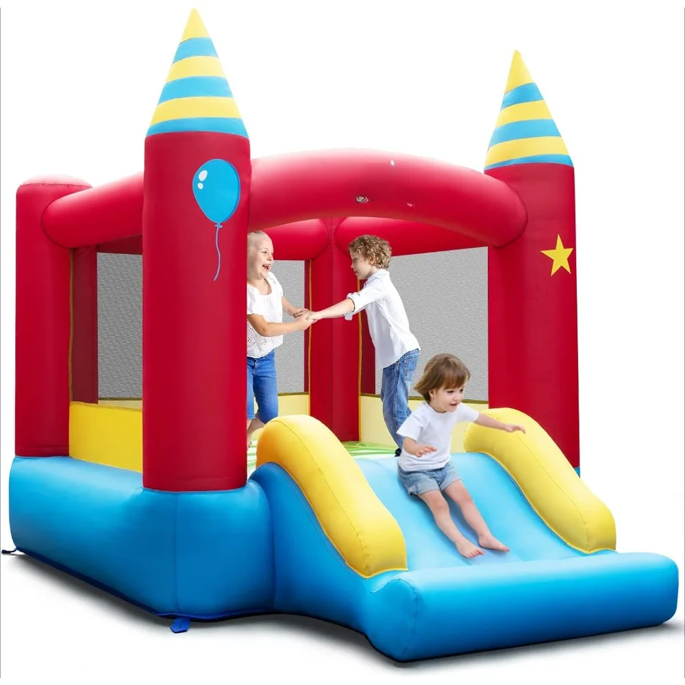 Inflatable Bounce House, Bouncy House for Kids 3-6 with Large Jumping Area, Slide, Portable Backyard Mini Bounce House