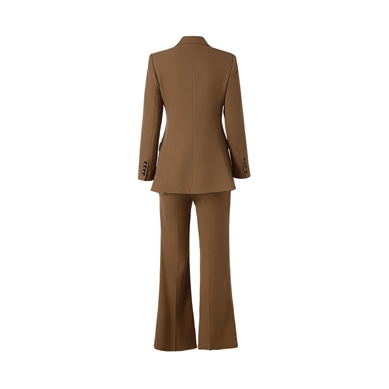 Traje de 2 piezas de tela gruesa para mujer, Blazer de un solo botón, pantalones acampanados, estilo Superior, 5 colores, OL, otoño