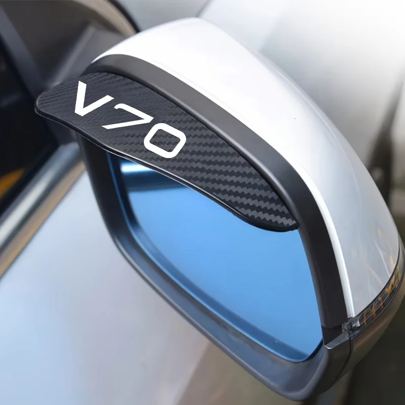 Two Pieces of Carbon Fiber Car Rearview Mirror Eyebrow Rain Cover Rearview Mirror Rain Shield with V70 Printed on Them