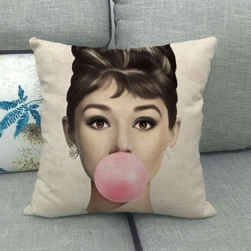 The beautiful woman blowing balloons Digital printing short plush pillow covers for car sofa office cushion cover home goods