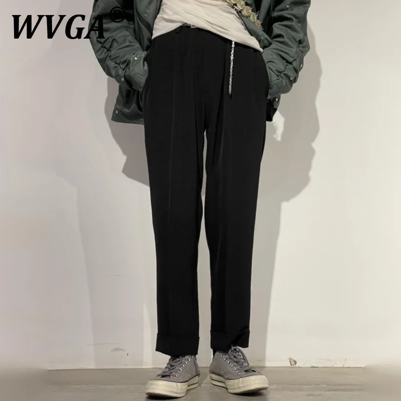 

WVGA Autumn Winter New Man Tide High Street Rolled Hem Draped Design Fashion Niche Chic Casual Straight Suit Pants Ins Y2K W9555