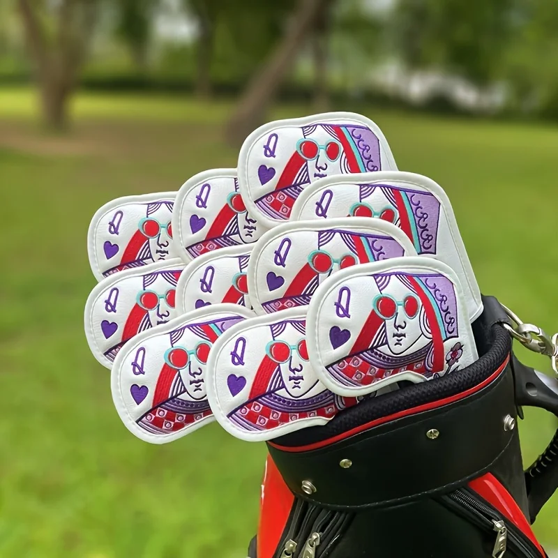 Poker JQK Embroidered Golf Club Head Covers For Hybrid Driver Fairway WoodGolf Club Iron Head Covers With Magnetic Buckle