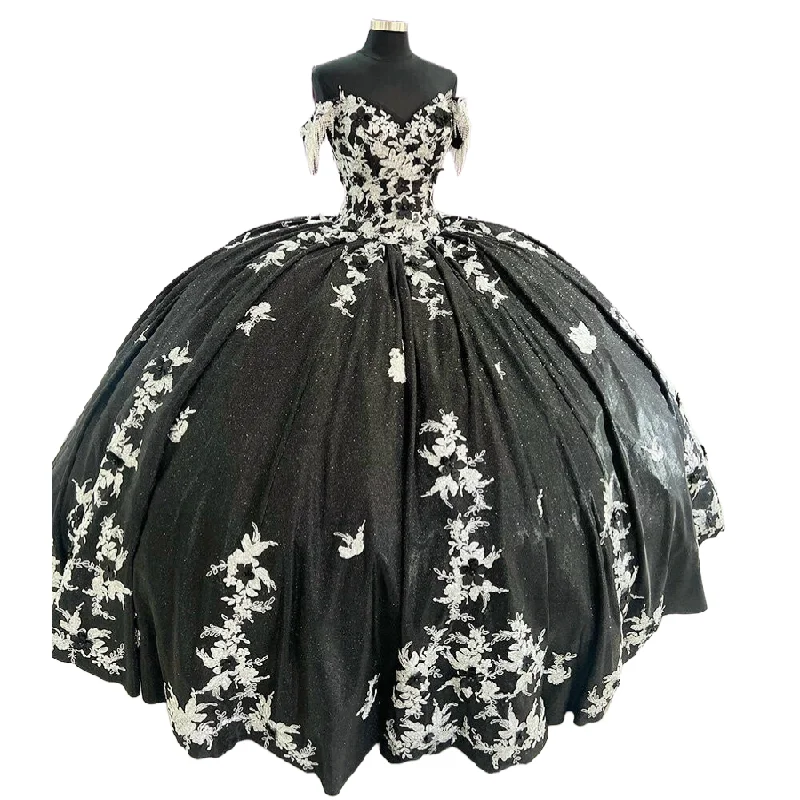 Vintage Black Quinceanera Dresses With Lace Elegant Vestidos De 15 Xv Años Debutante Corset Shiny Birthday Sweet 16 Customized