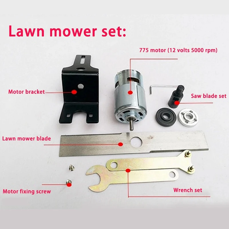 AC62-DIY Grasmaaier Set DC 12 V 775 Motor Mangaan Staal Blade Tuin Moving Gereedschap Mini Tool Gras Snijmachine