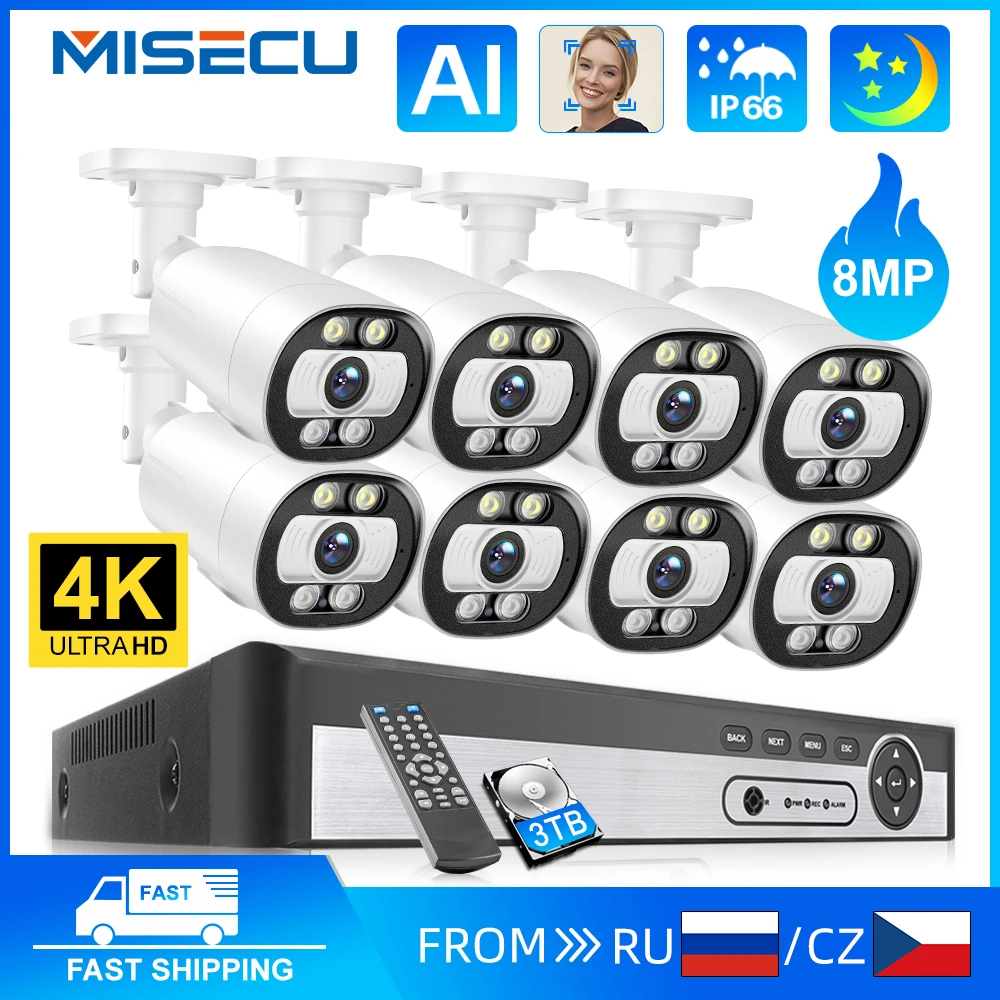 MISECU HD 4K POE Security Surveillance Camera System Remote Monitor Color Night Vision Camcorders 8mp IP Camera CCTV NVR Set