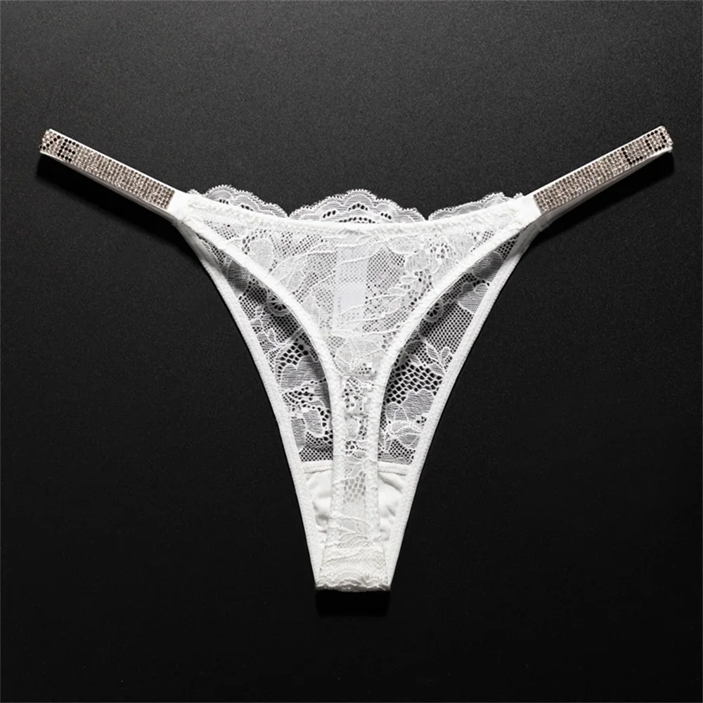 

Seamless Rhinestone Lace Letter Sexy G String Women Panties Girls Underwear Europe Women Transparent T-back Plus Size S-XL