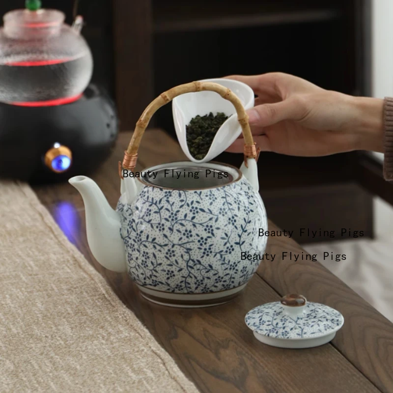 1100ml ceramic teapot Ceramic Japanese style tea pot With filter screen Tea set accessories Household tea room utensils