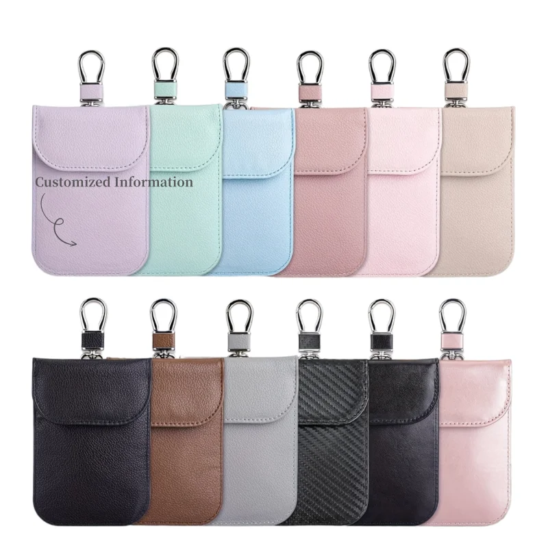 Personalized Macaron-Colored Faraday Car Key Fob Protector, Anti-Theft RFID Signal Blocking Bag For Christmas Gifts