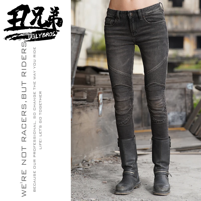 

Uglybros Women Motorcycle Jeans Protector Detachable Racing Road Rider Four Seasons Casual Fashion Motorbike Pants