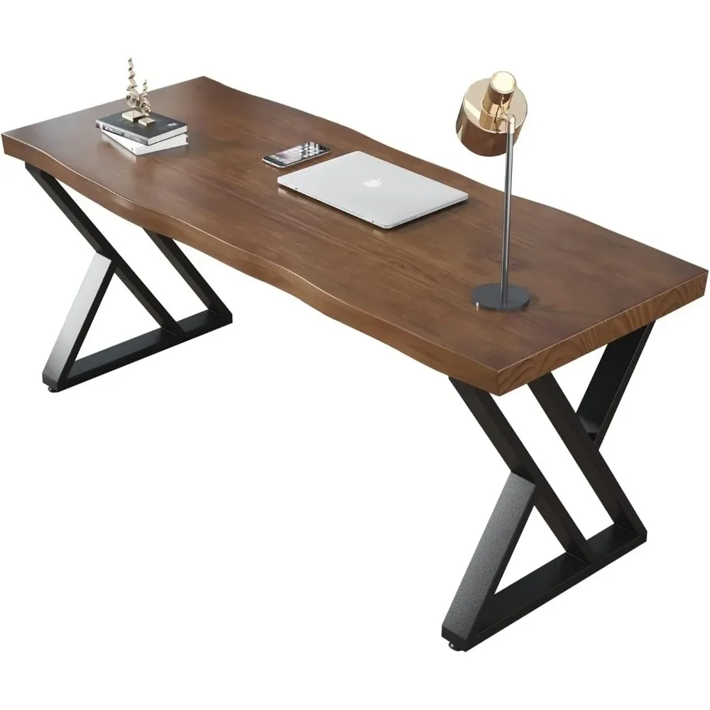 

Solid Wood Desk 55 Inches Wide Home Office Desk, Metal Modern Industrial Writing Table, Workstation, Perfect Computer Table