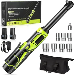 Cordless Electric Wrench 60Nm Cordless Ratchet 3/8 Inch Extended Ratchet Wrench 2 Battery Rechargeable Car Repair Tool Set