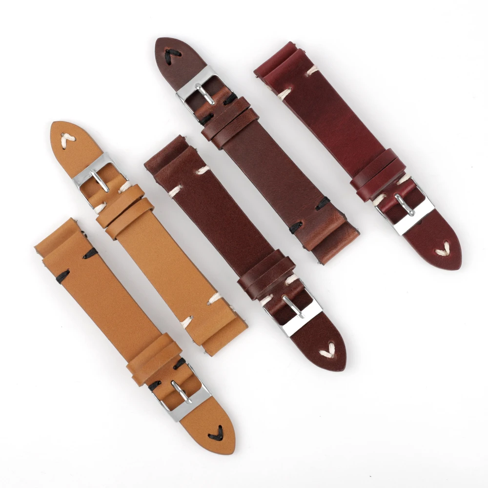 Watchbands Oil Wax Genuine Leather Strap 17mm 18mm 20mm 21mm 22mm Women Men Cowhide Watch Band Handmade Watch Accessories