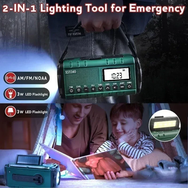 European and American Versions 10000mAh Hand Cranked Solar Charging Radio Flashlight Reading Light SOS Rechargeable