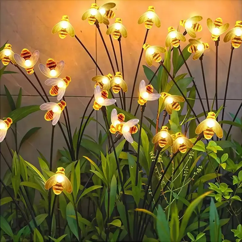 8-head LED Bee Solar Light, Waterproof Ground Plug Lamp for Lawn Patio Garden Wedding Birthday Holiday Decor Flower Light