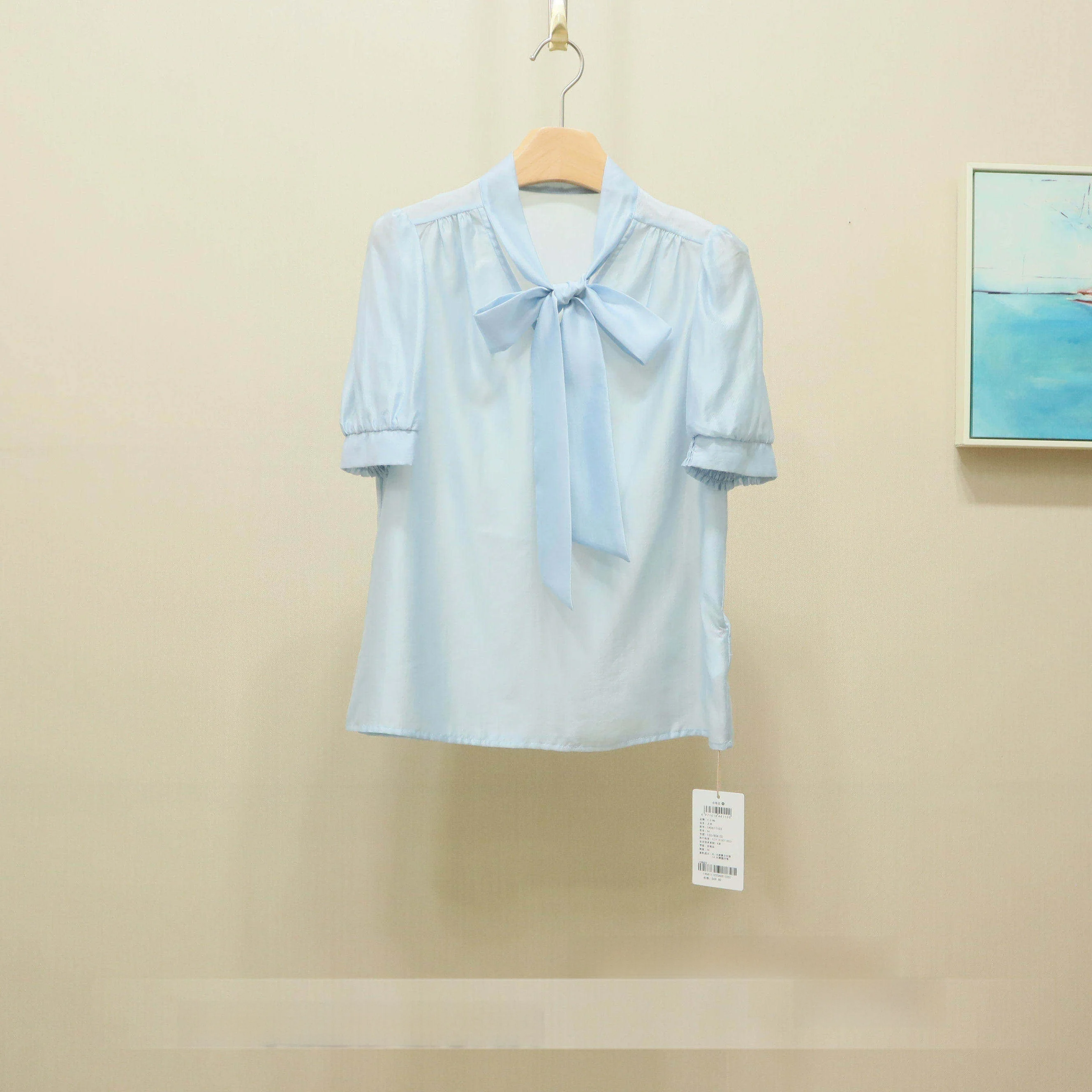 

Simple Knot Top Summer New Style 2026Y Sing Women's Shirt Loose Fit Bubble Sleeve V-Neck Short Sleeve Breathable