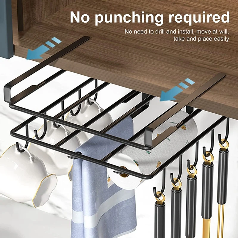 Stainless Steel Storage Rack Kitchen Utensil Racks Cookware Storage Rack Under Cabinet Kitchen Utensil Racks With 10 Hooks