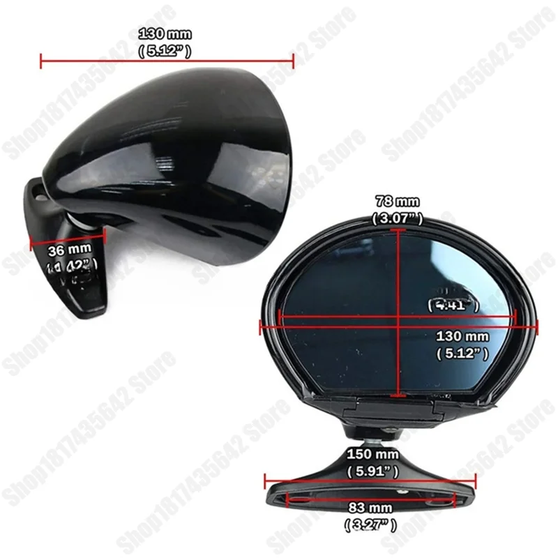 Universal Mirror 1 Pair Carbon Fiber Texture Blue Lens Classic Retro Vintage Wing Mirror For JDM Style