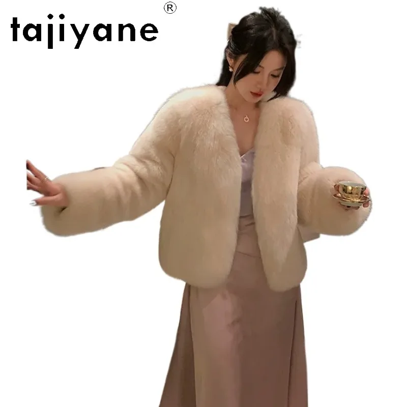 

TAJIYANE Whole Skin Fox Fur Coat Woman V-neck Slimming Furry Tops Real Fur Jacket Winter Coats Women Clothing Jackets Дубленка