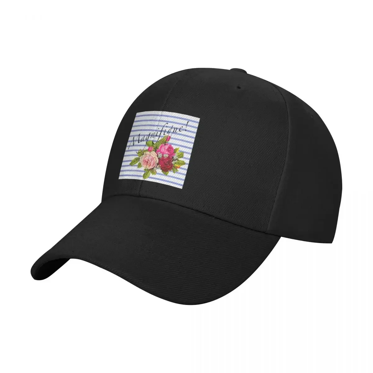 

French Brenton Stripes With Vintage Parisian Roses Baseball Cap Vintage Hat Man For The Sun tea Hat Unique hats Boy Women's