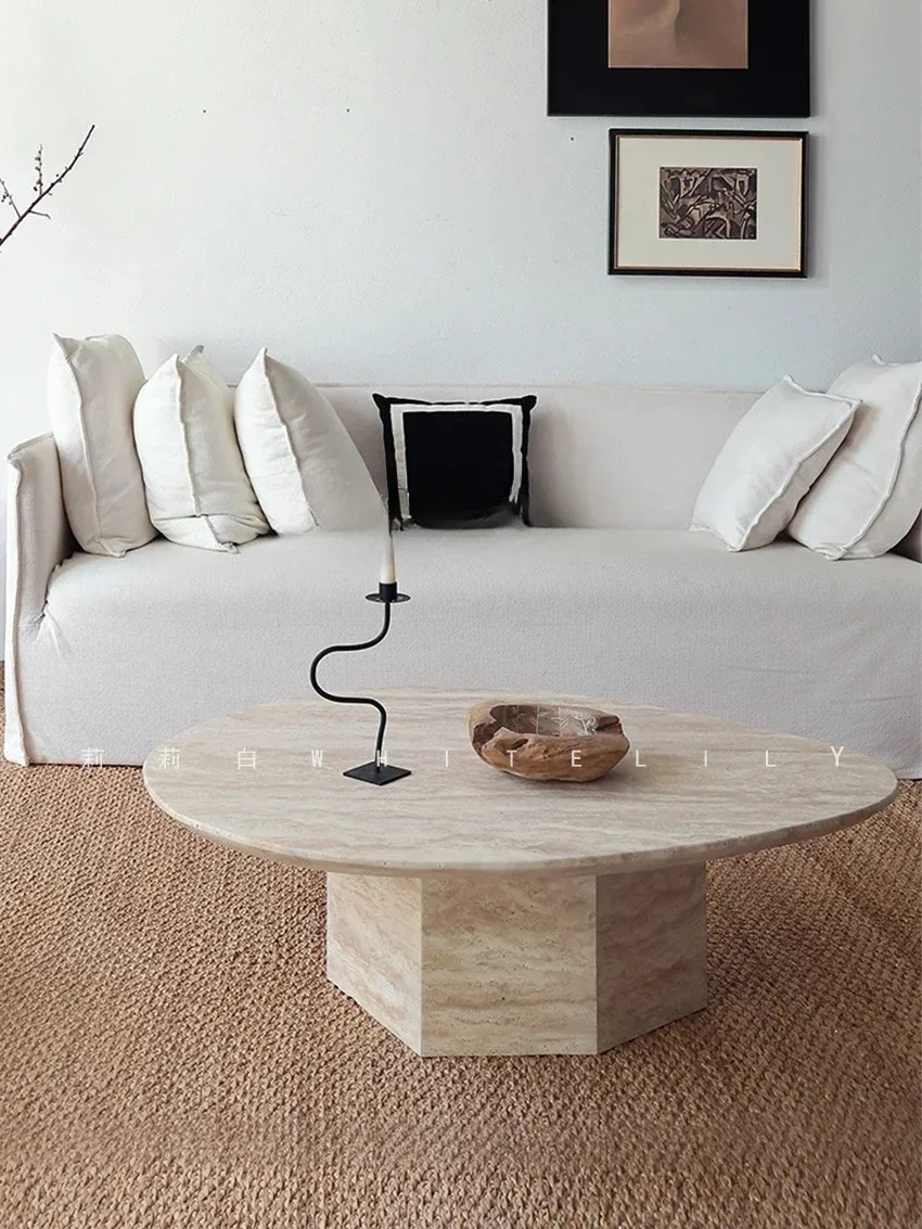 A  A57 Wabi Sansan natural travertine special-shaped coffee table living room sofa Nordic style modern small apartment