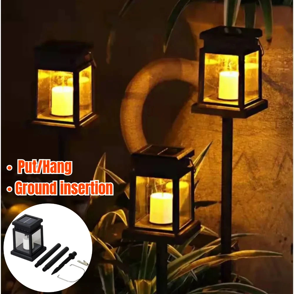 4 Stuks Led Retro Solar Gazon Lamp Diy Flikkerende Hangende Lantaarn Kaars Helder Pad Tuin Buitendecoratie Waterdicht Licht