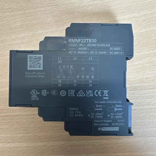 RMNF22TB30 3-phase control relay, Harmony Control Relays, 8A, 2CO, overfrequency and underfrequency, 208...480V AC