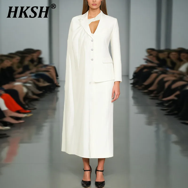 

HKSH весна осень новый женский модный элегантный костюм во французском стиле однобортный асимметричный пиджак повседневная юбка комплект из двух предметов HK6240