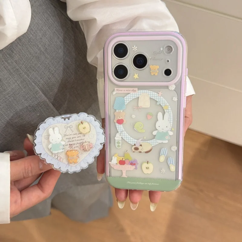Korean Cute Fruits Cat Miffy Rabbit Magnetic Phone Case For iPhone 17 Pro 16 15 Pro Max Cover with Stand Cartoon Cases For Magsa