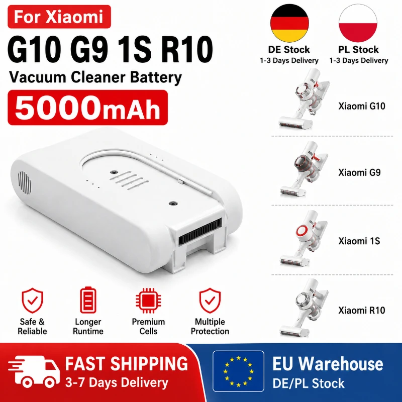 Akkupack für Xiaomi Mijia Dreame G9 G10 T10 R10 S1 Staubsauger, 25,2V 5000mAh wiederaufladbarer Lithium-Ionen-Ersatzakku, kompatibel mit DGDXT-7S1P-001, Premium-Zellen, längere Laufzeit, sicherer