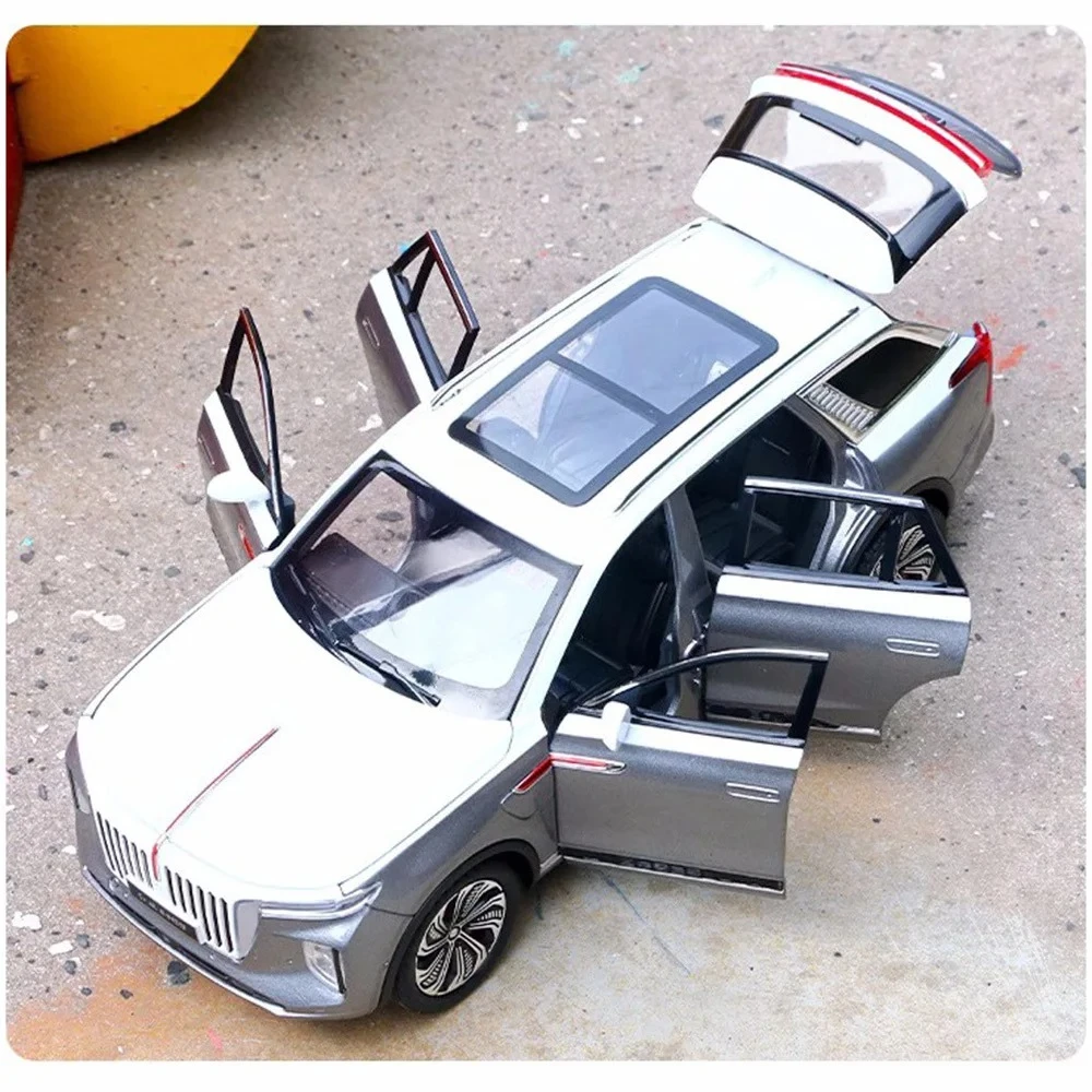 1:24 HONGQI E-HS9 Autos Spielzeug Legierung Diecast Modell Rad Zurückziehen Miniatur Auto mit Licht Sound Fahrzeug Kinder Kindertag Geschenke