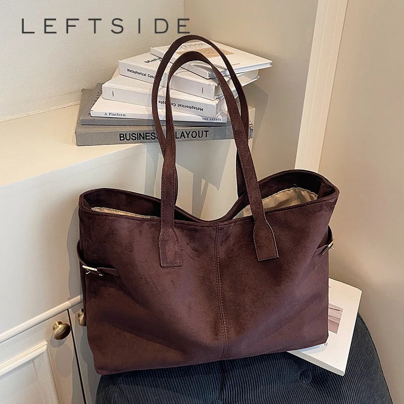 

LEFTSIDE Large Capacity PU Leather Tote Bags Lady Shoulder Bag for Women 2025 Winter New Korean Fashion Retro Simple Handbags