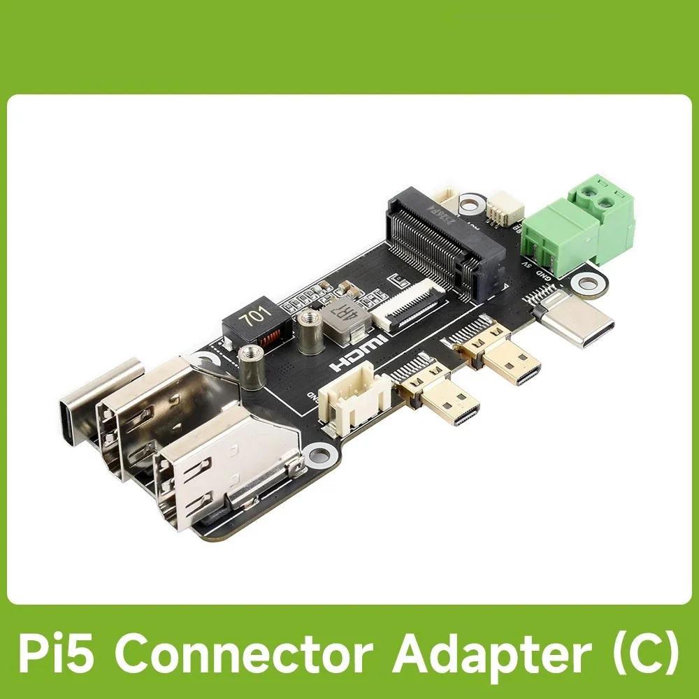 Waveshare PCIe To M.2 Multifunctional Adapter, Compatible with Raspberry Pi 5, Two Power Supply Methods, Supports Dual 4K