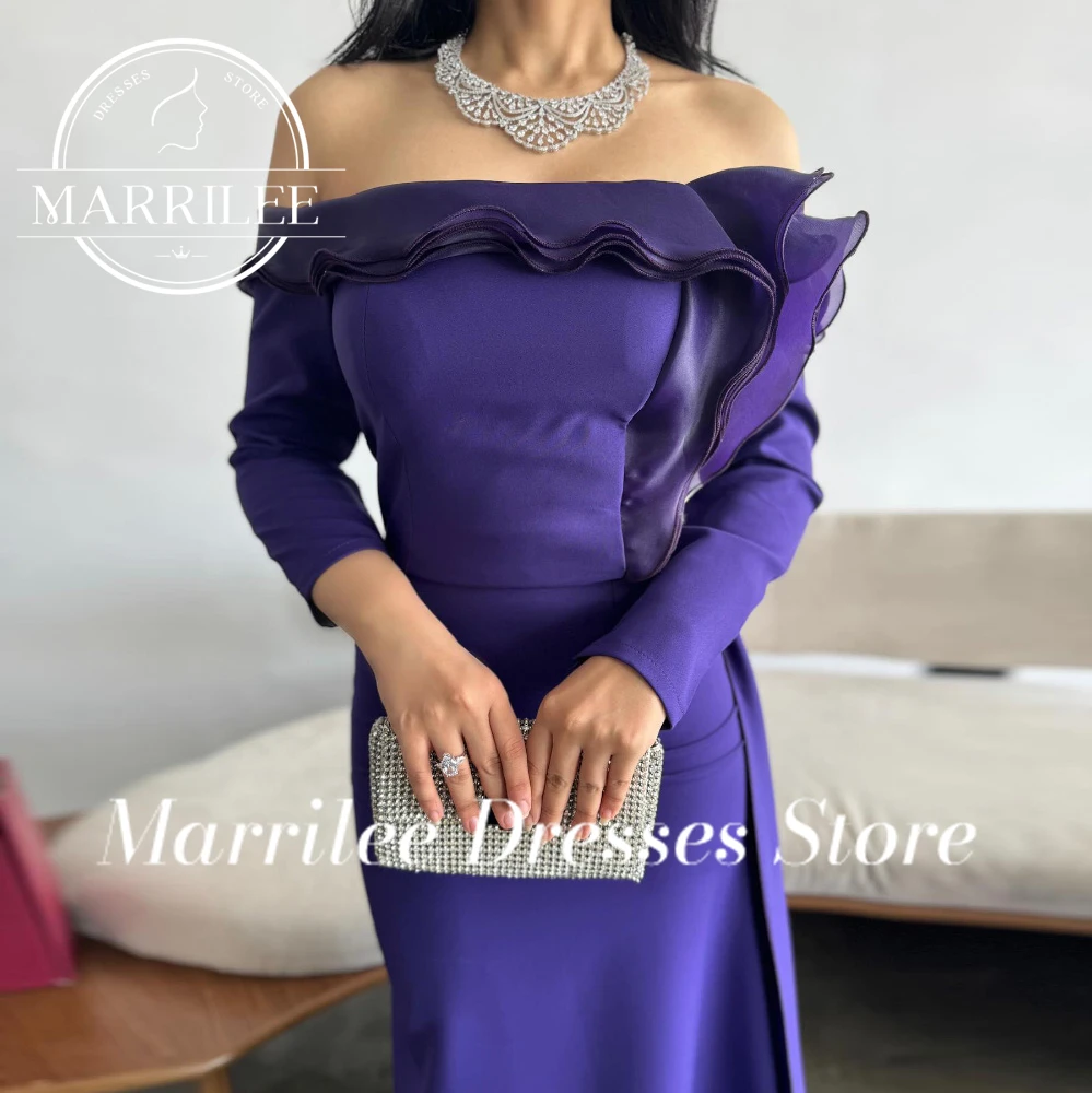 

Marrilee Customized Solid Colo Boat Neck Ruffles Zipper Back Off the Shoulder Elgant Elegant Party Evening Dresses Woman Jersey
