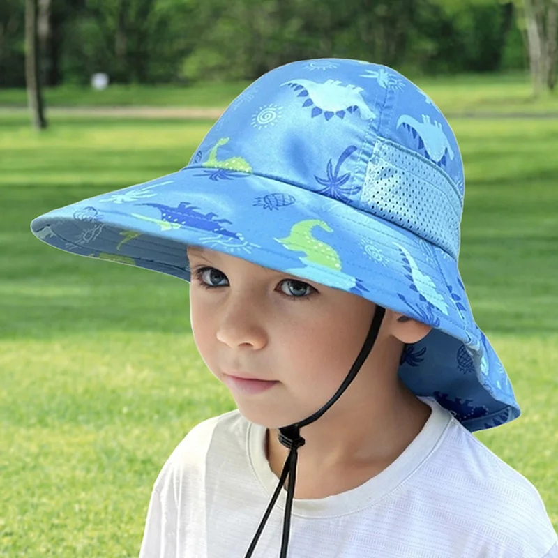 2024 Summer Baby Hat with Shawl Quick-Drying Print Sun Cap for Boys Girls Fisherman Hats Children Beach Travel Kids Accessories